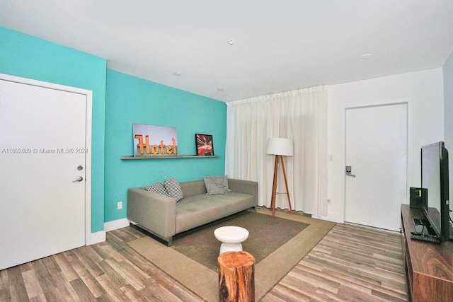 living room with hardwood / wood-style floors