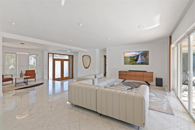 living room featuring french doors