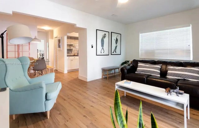 living room with light hardwood / wood-style flooring