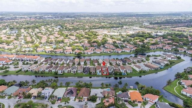 drone / aerial view featuring a water view