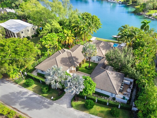 aerial view with a water view