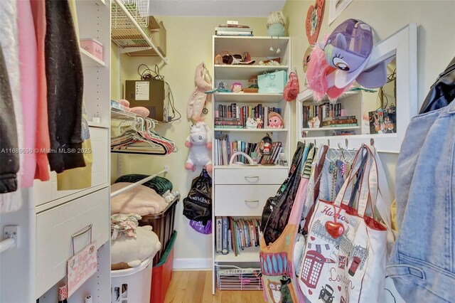 walk in closet with light wood-type flooring