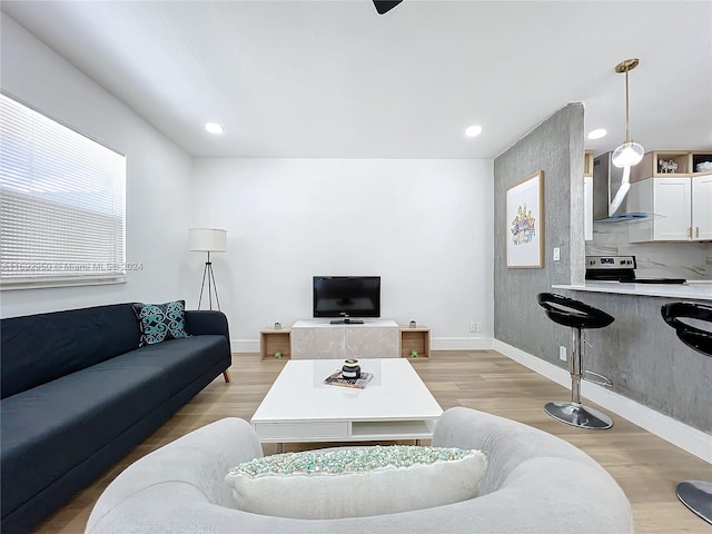 living room featuring light wood-type flooring