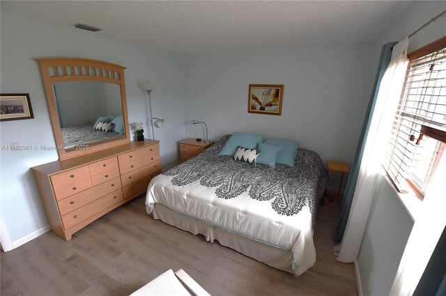 bedroom with light wood-type flooring and a closet