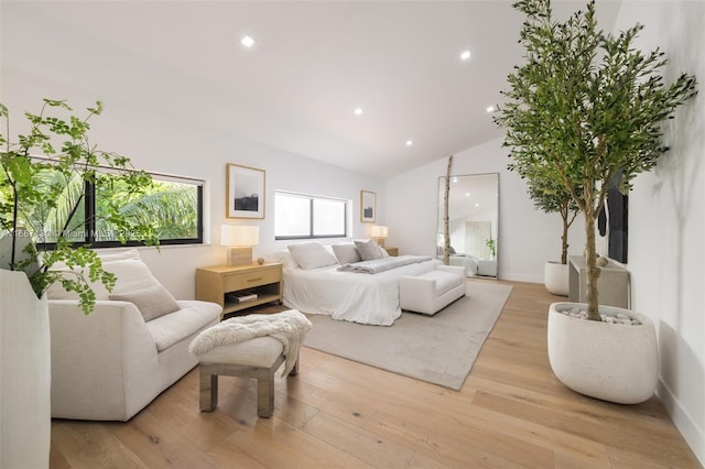 2000 S Bayshore Dr Unit 4, Coconut Grove, FL 33133 - bedroom with light wood-style flooring, lofted ceiling, recessed lighting, and baseboards