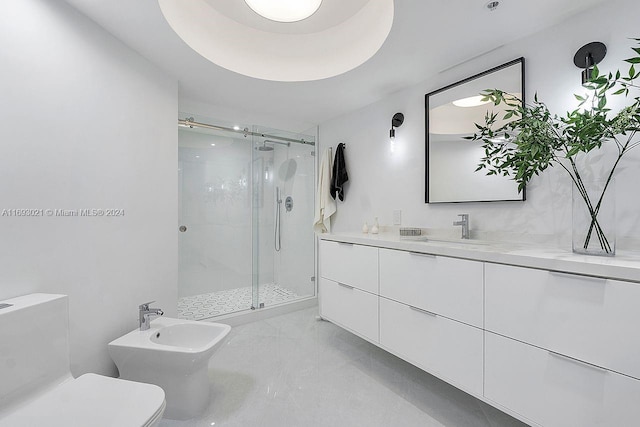 6301 Collins Ave Unit 1508, Miami Beach, FL 33141 - bathroom with a bidet, vanity, toilet, and a stall shower