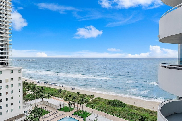 property view of water with a beach view