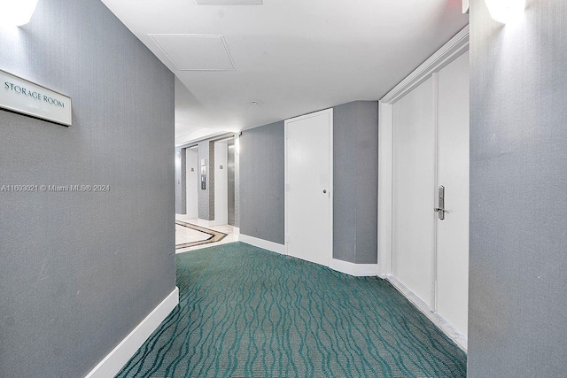 hallway with carpet flooring