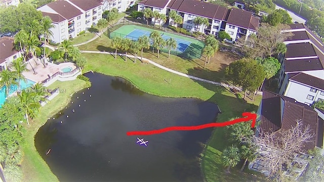 aerial view with a water view