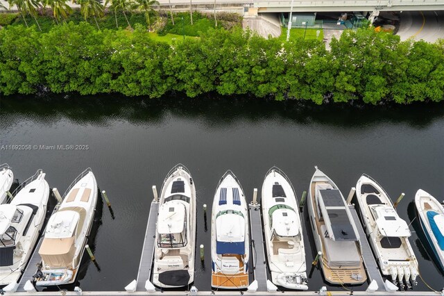 exterior space with a water view