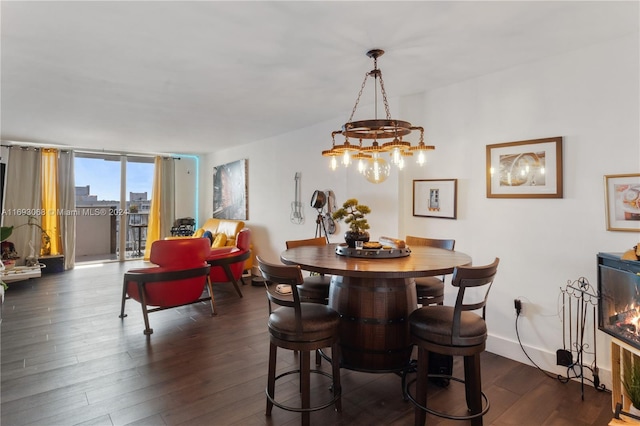 dining space with dark hardwood / wood-style flooring