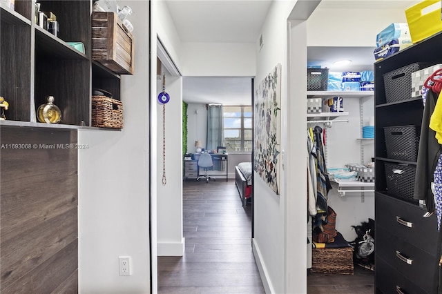 hallway featuring dark wood-type flooring