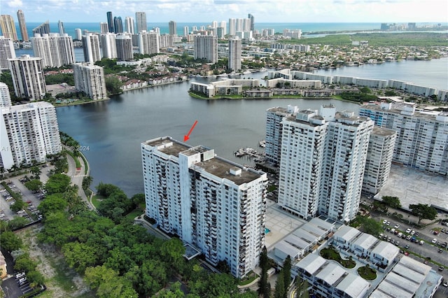 bird's eye view featuring a water view