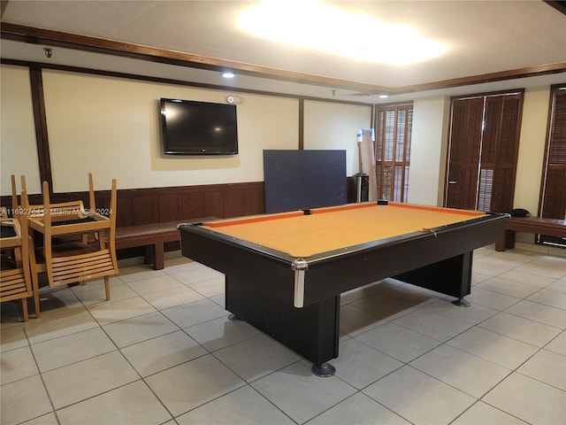 rec room with light tile patterned floors and billiards