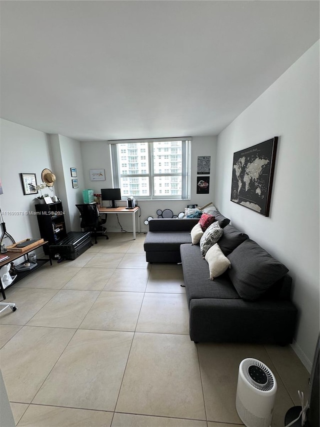 living room featuring light tile patterned floors