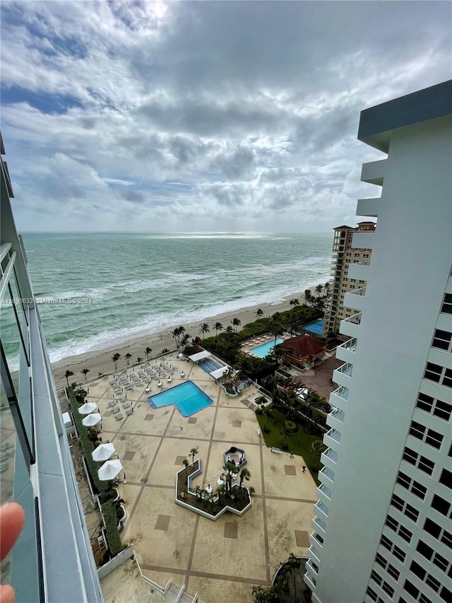 view of water feature with a view of the beach