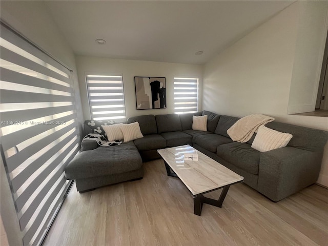 living room with light hardwood / wood-style flooring