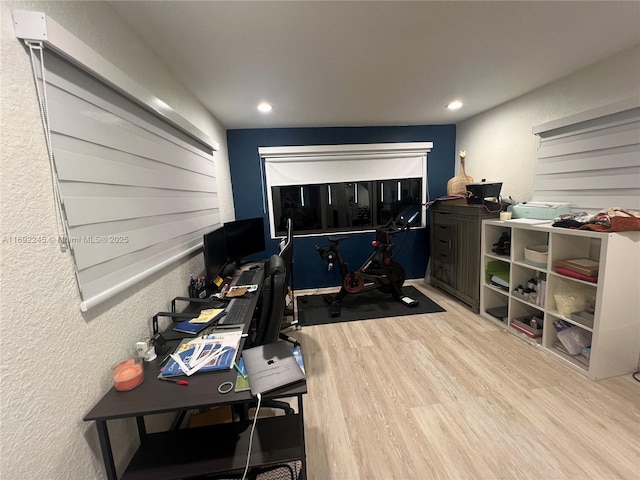 home office featuring light hardwood / wood-style floors