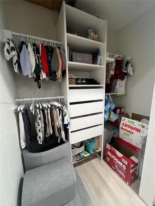 walk in closet featuring hardwood / wood-style flooring