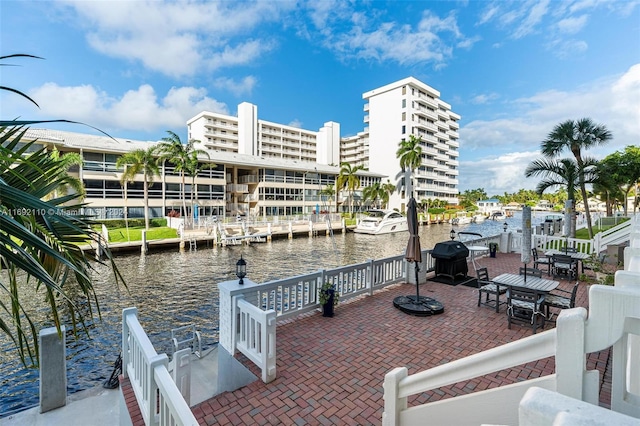 view of dock with a water view