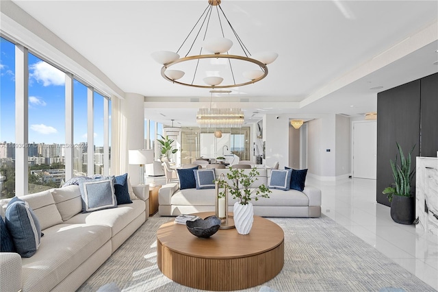 interior space with a notable chandelier