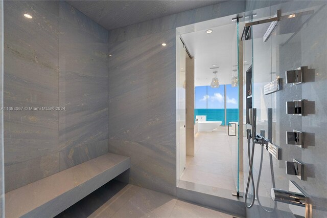 view of sauna / steam room with tile patterned floors