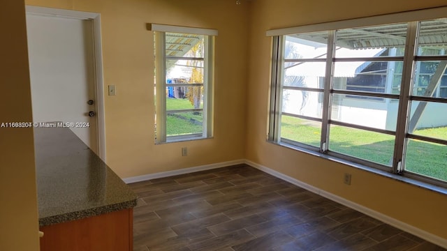 spare room with a wealth of natural light and dark hardwood / wood-style flooring