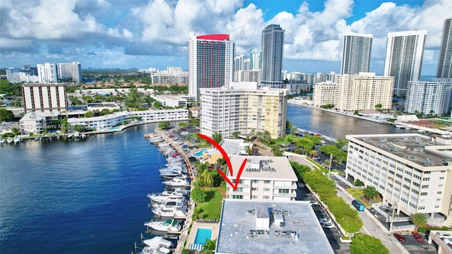 bird's eye view featuring a water view