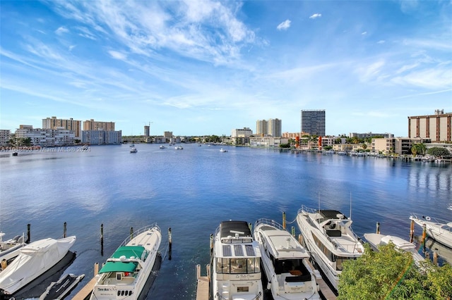 view of dock with a water view