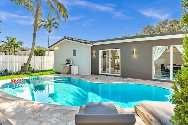 view of swimming pool with a patio