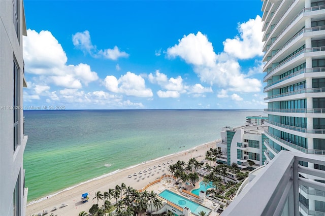 property view of water featuring a view of the beach