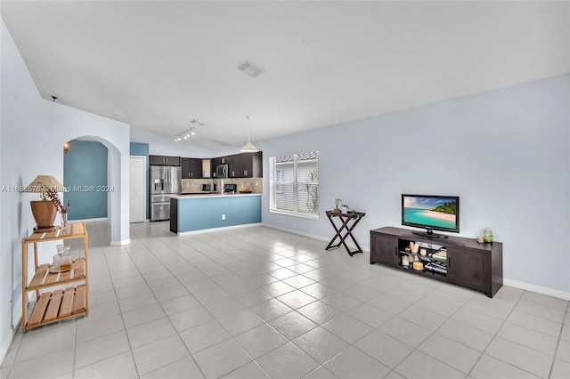 living room featuring light tile patterned flooring