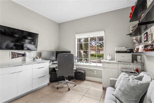 tiled office space with built in desk