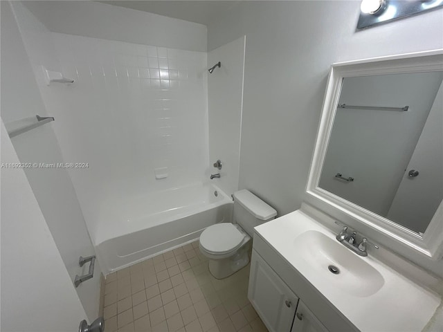 full bathroom with toilet, vanity, tile patterned floors, and tiled shower / bath combo