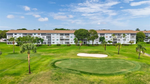 view of property's community featuring a yard and golf course view