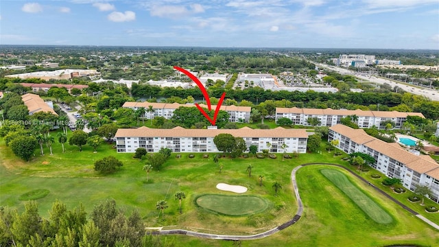 drone / aerial view featuring golf course view