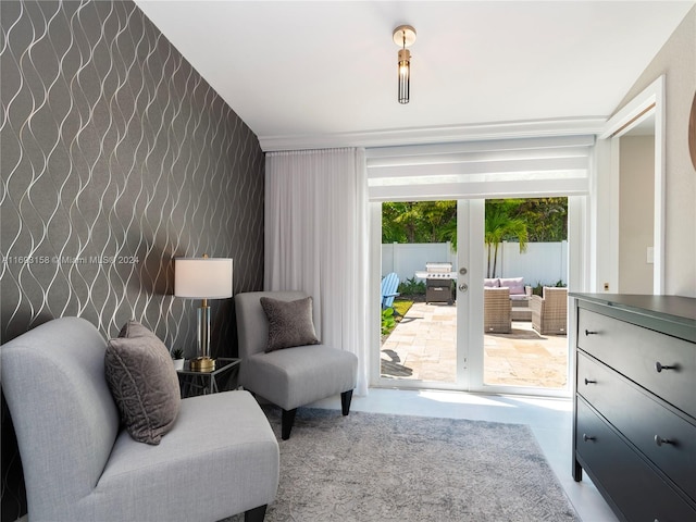 living area featuring french doors