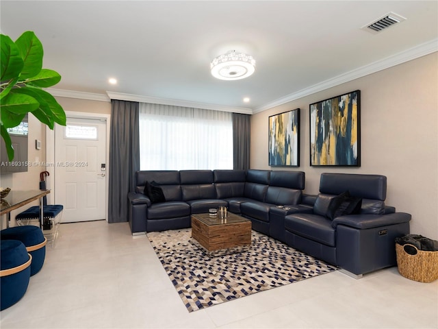 living room featuring ornamental molding