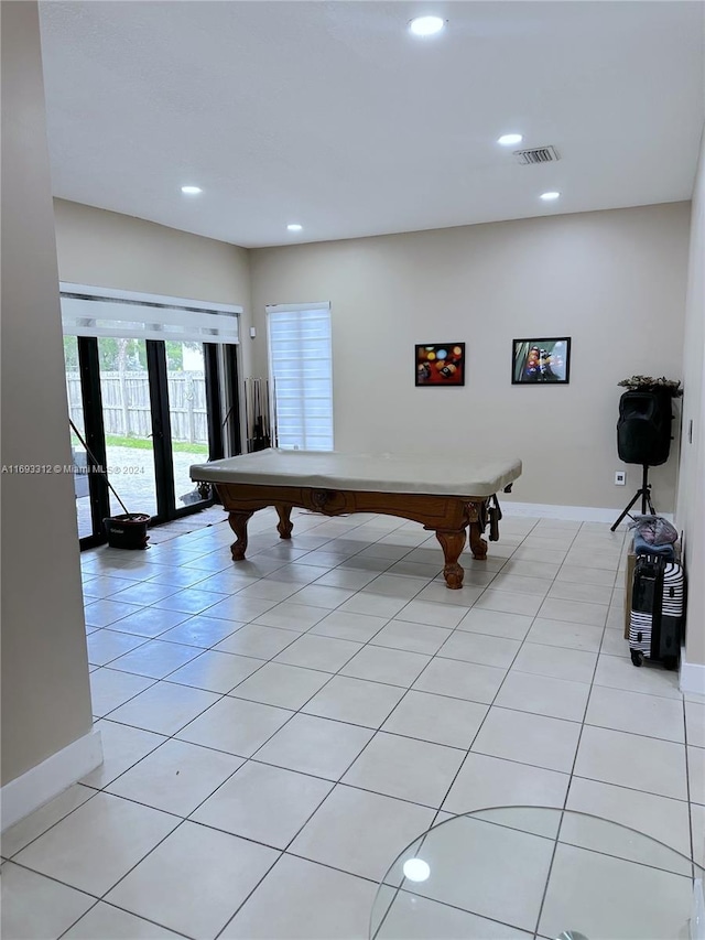 game room featuring light tile patterned flooring and pool table