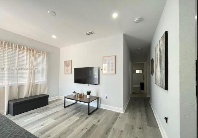 living room with light hardwood / wood-style flooring