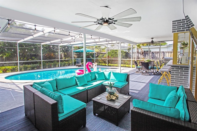 view of patio / terrace with an outdoor hangout area and a lanai