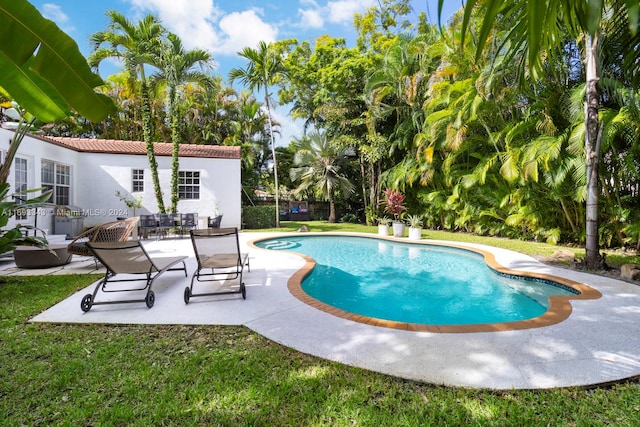 view of swimming pool with a patio