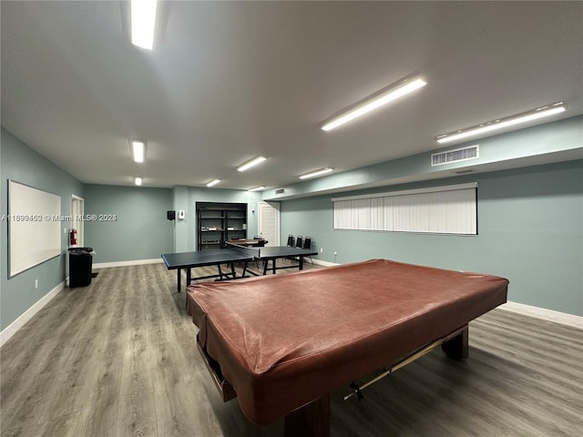 playroom featuring hardwood / wood-style floors and billiards