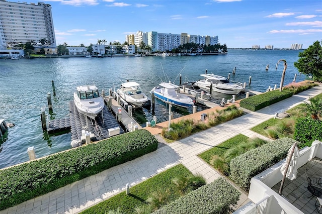 view of dock featuring a water view