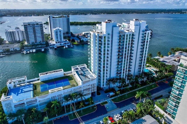 drone / aerial view featuring a water view