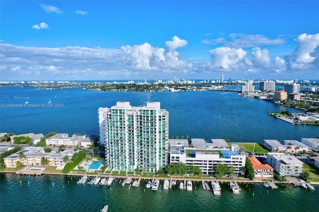 aerial view with a water view