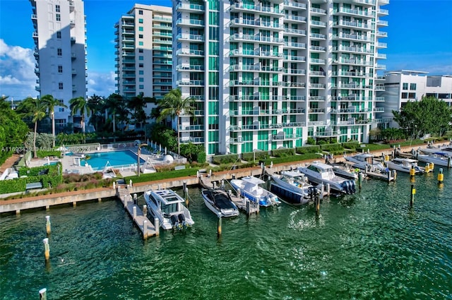 view of dock featuring a water view