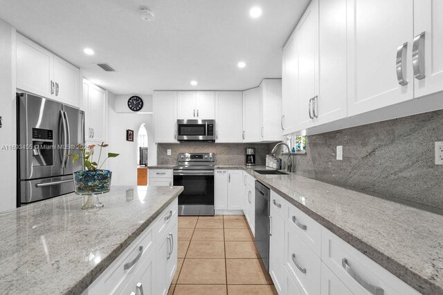 kitchen with sink, white cabinetry, and appliances with stainless steel finishes