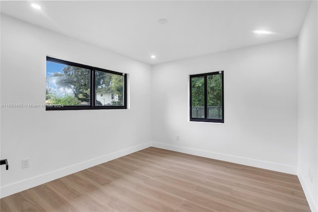 spare room featuring a wealth of natural light and light hardwood / wood-style flooring