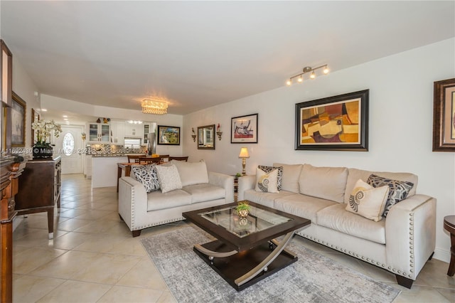 living room with light tile patterned floors